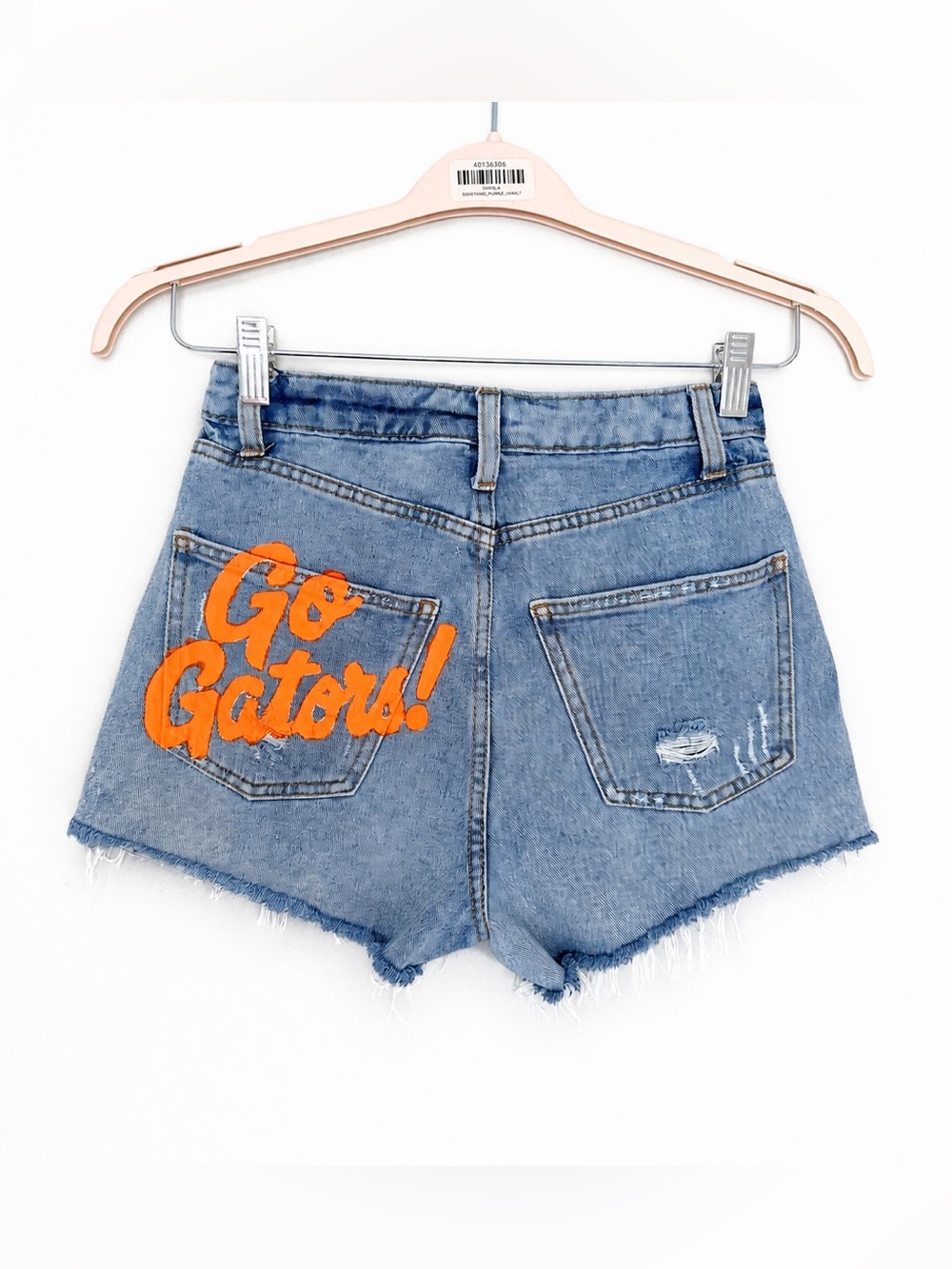 UF Gators Game Day High Waist Distressed Cut-Off Denim Shorts Hand Painted